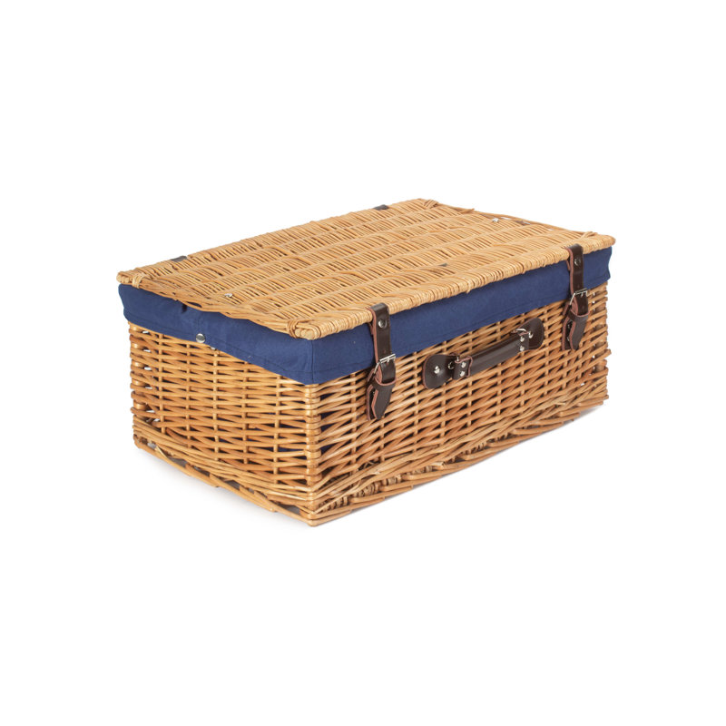 Wicker Hamper with Lining, Buff/Blue, 26cm H x 56cm W x 37cm D
