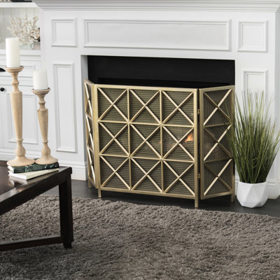 Iron 3 Fireplace Protective Fence Screen, X Design, Rose Gold/Black/Gold Options, 29.47" Height X 47.13" Width 14" Depth X-Shaped, Choose Gold, Black Or High Wide Deep