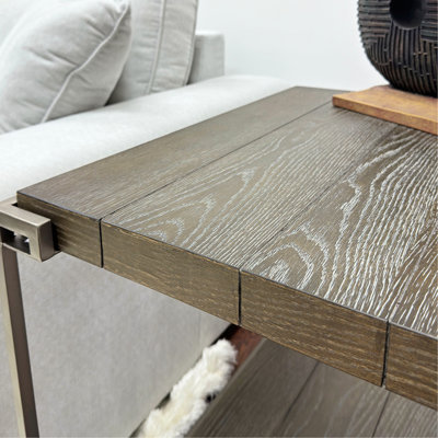 Living Room End Table. Metal Frame, Wood Surface. Aged Graphite Look. Fixed Shelf Storage. Contemporary Interior. 23"W X 27"D 24"H Frame For A Chic Construction. Extra Modern Design.