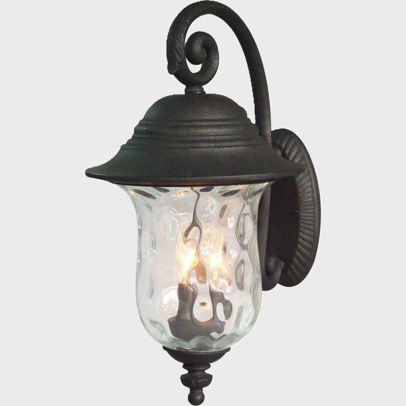 Aurora 3-Light Outdoor Steel Antique Iron Candelabra Wall Mount Wall Sconce Wall Lantern with Water Glass