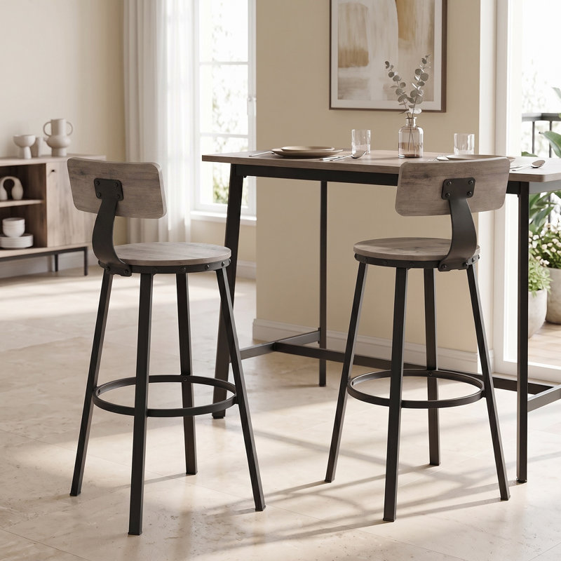 Shakir Counter Stool,Set of 4 Industrial Bar Stool Kitchen Bar Chairs with Backrest, Steel Frame, Grey/Black