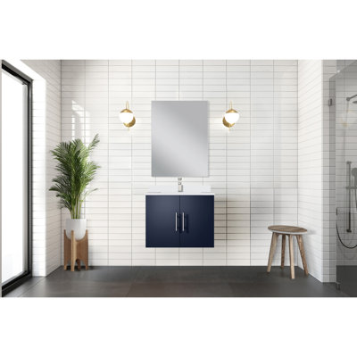 Navy Blue Bathroom Vanity 24 In. W X 22 D - Cultured Marble Countertop & 18 Mirror Soft Close, Spacious Compartment, And Stain- Surface Bath With Storage Scratch Stain