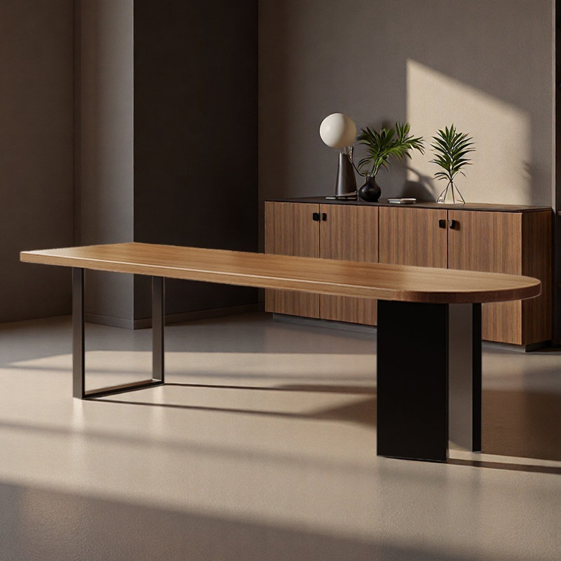 Table de bureau semi-elliptique en bois massif, H 29,53 po x l 94,49 po x P 31,5 po