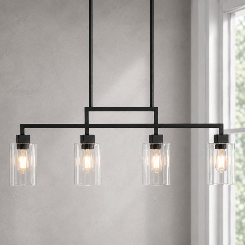 Jesska 4- Light 34.4'' W Matte Black Modern Farmhouse Kitchen Island Pendant
