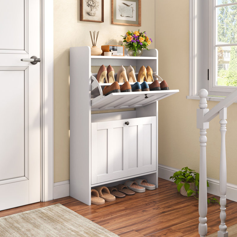 Shoe Storage Cabinet With 2 Flip Drawers: Large Capacity Storage, Suitable For Home Entryways And Public Shoe Changing Areas.