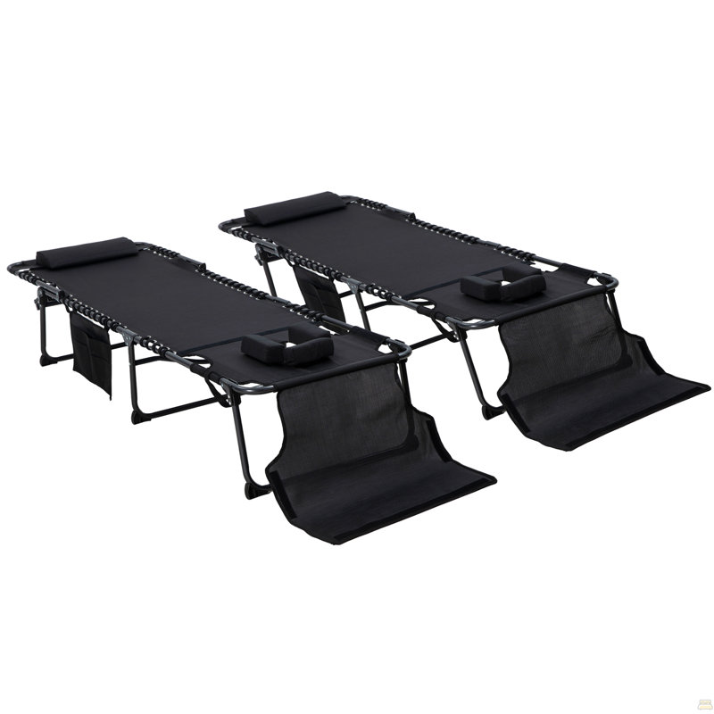 Outsunny 2 Piece Folding Chaise Lounge with 5-level Reclining Back, Black