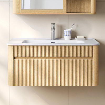Fredson 30" Single Wall-Mounted Bathroom Vanity with Arc-Shaped Ceramic Sink & Soft Close Storage Drawers