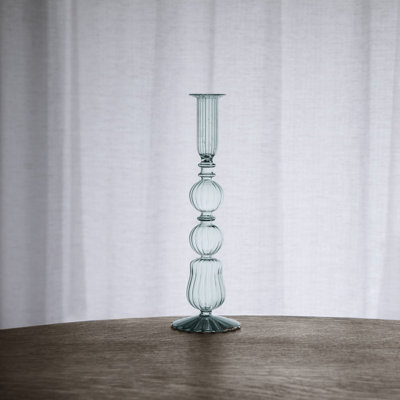 Glass 10.5 in. H Glass Tabletop Candlestick Holder with Candle Included