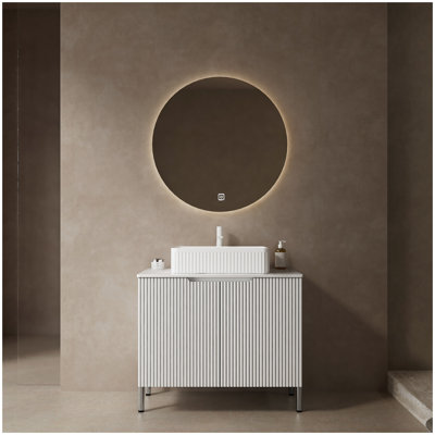 TURIO 30" Bathroom Vanity with Sink, Freestanding Bathroom Storage Cabinet with 2 Doors, White Rectangular Ceramic Basin and Carrara White Artificial Marble Counter Top, White Color