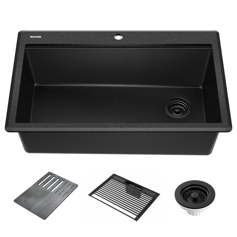 Delta Everest™ 33" L Granite Composite Workstation Kitchen Sink Drop-In Top Mount Single Bowl with WorkFlow™ Ledge