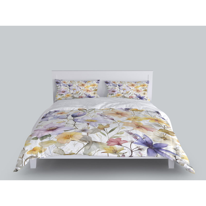 Polyester Floral Duvet Cover Set, King Duvet Cover + 2 King Shams