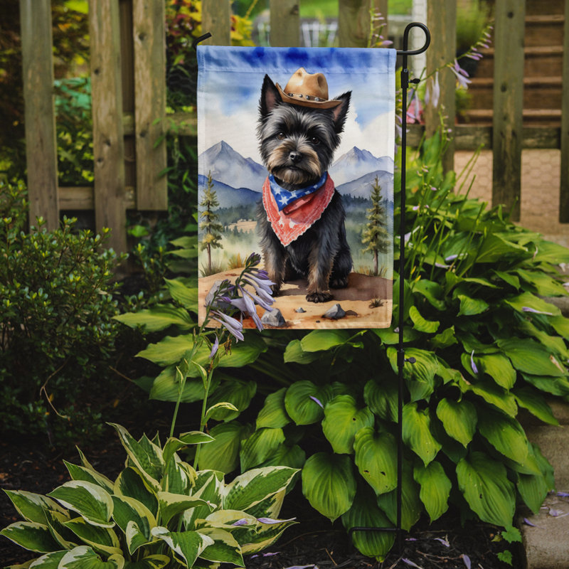 Drapeau Cowboy Welcome Garden, Cairn terrier rouge / bleu