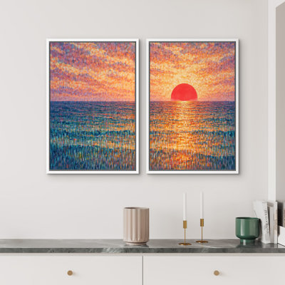 «Colorful Ocean Sunset Over Water», reproduction d'art sur toile encadrée, 2 pièces