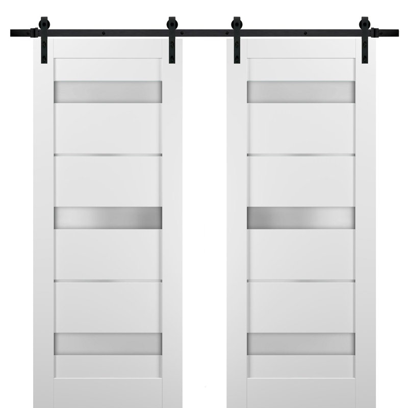 Portes de grange en verre givré Quadro avec ensemble de quincaillerie d'installation, 48 po x 96 po