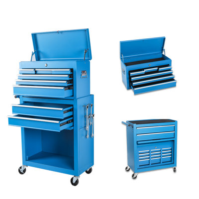 8 Rolling Tool Chest With Detachable Top - Portable Workshop Steel Toolbox 8 Drawers Long-Lasting Storage