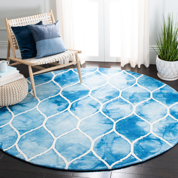 Coleman Hand Tufted Wool/Cotton Geometric Rug in Blue/Ivory