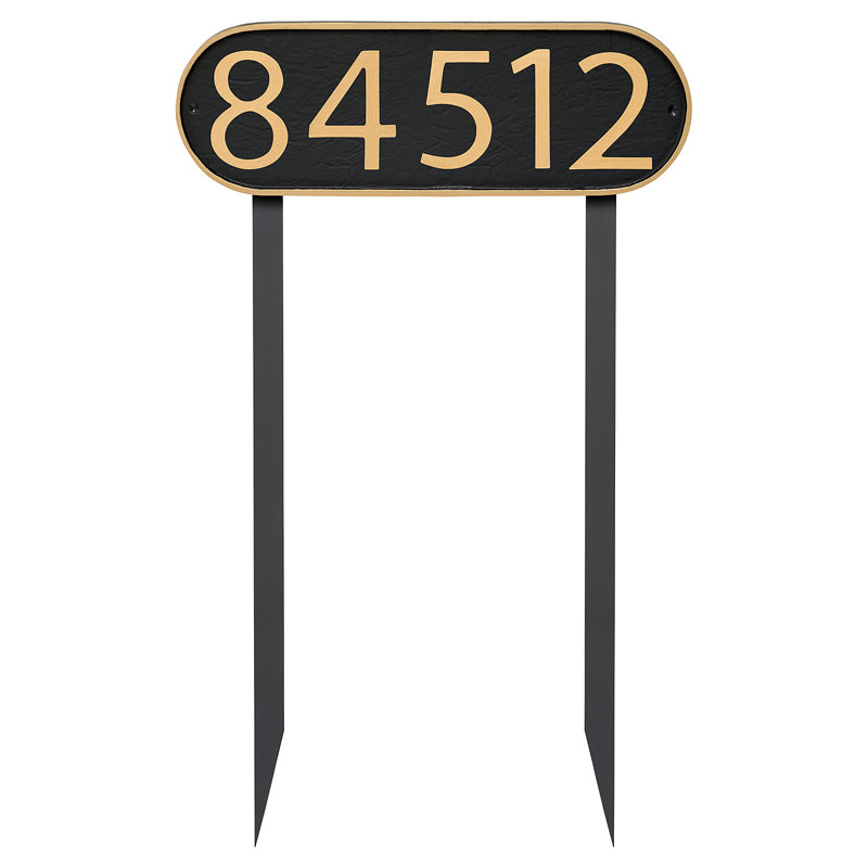 Enseigne d’adresse pour pelouse sur 1 ligne, Or, Noir