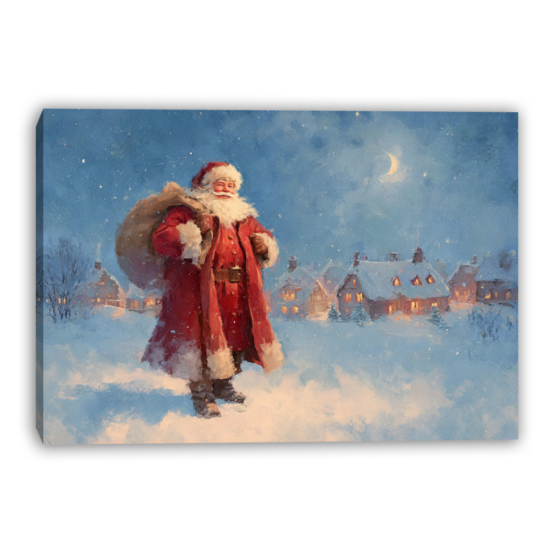 Père Noël marchant dans la neige, art mural sur toile, 24 po x 36 po