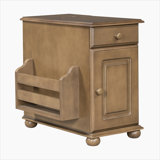 U-Can Vintage End Table Flip Top Side Table with USB Ports, One Multifunctional Drawer with cup holders, Sofa Couch Table with Bookshelf for Living room and Small Space