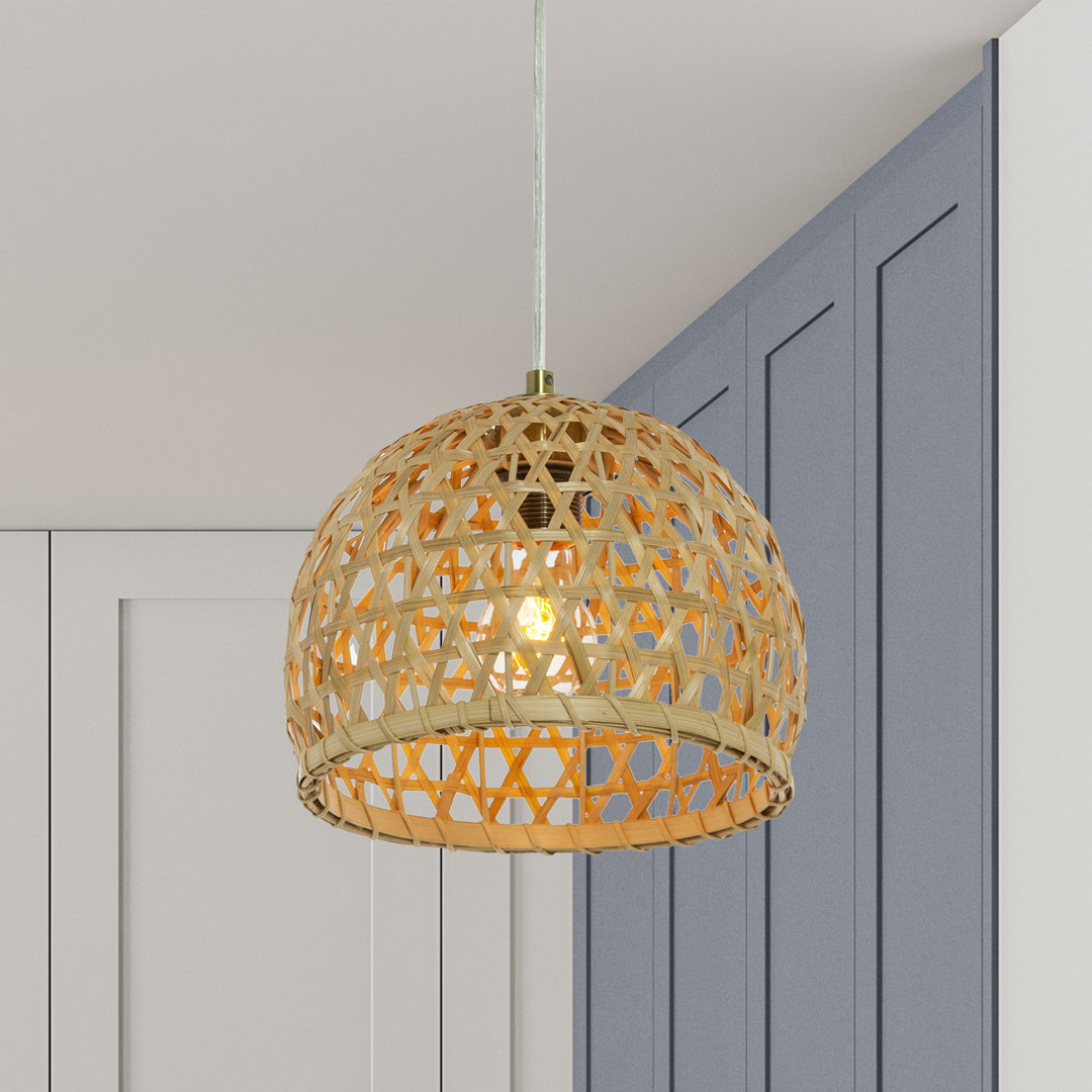 Keedra 10.25"W Natural Bamboo Globe Shade Pendant Light Orren Ellis