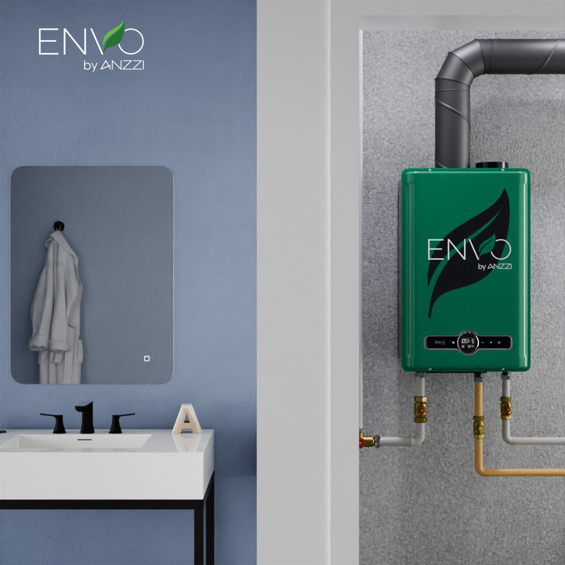Chauffe-eau sans réservoir ENVO 199 000 BTU avec échangeur de chaleur en cuivre et caractéristiques de sécurité, Gaz naturel