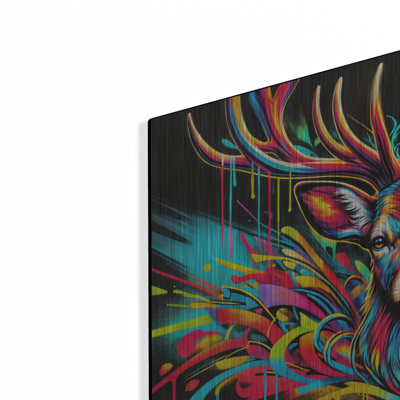 «Deer - Vivid Graffiti» par Rey Klimt, art mural en métal, H 16 po x l 24 po