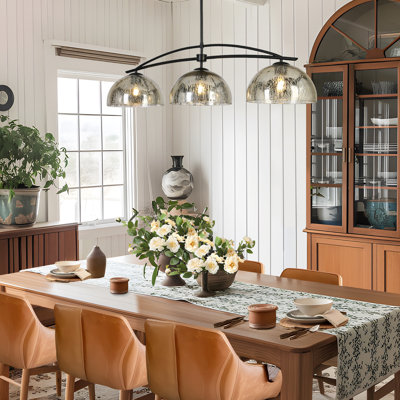 3-Light 45.3'' Dimmable Modern Kitchen Island Linear Mercury Glass Pendant