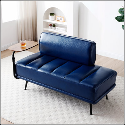 Banc de bout de lit moderne de 55 po de largeur, revêtu de similicuir avec table d'appoint, canapé pivotant sur 360 degrés, repose-pieds de vestibule, banc de fenêtre avec pieds en métal pour chambre à coucher, salon