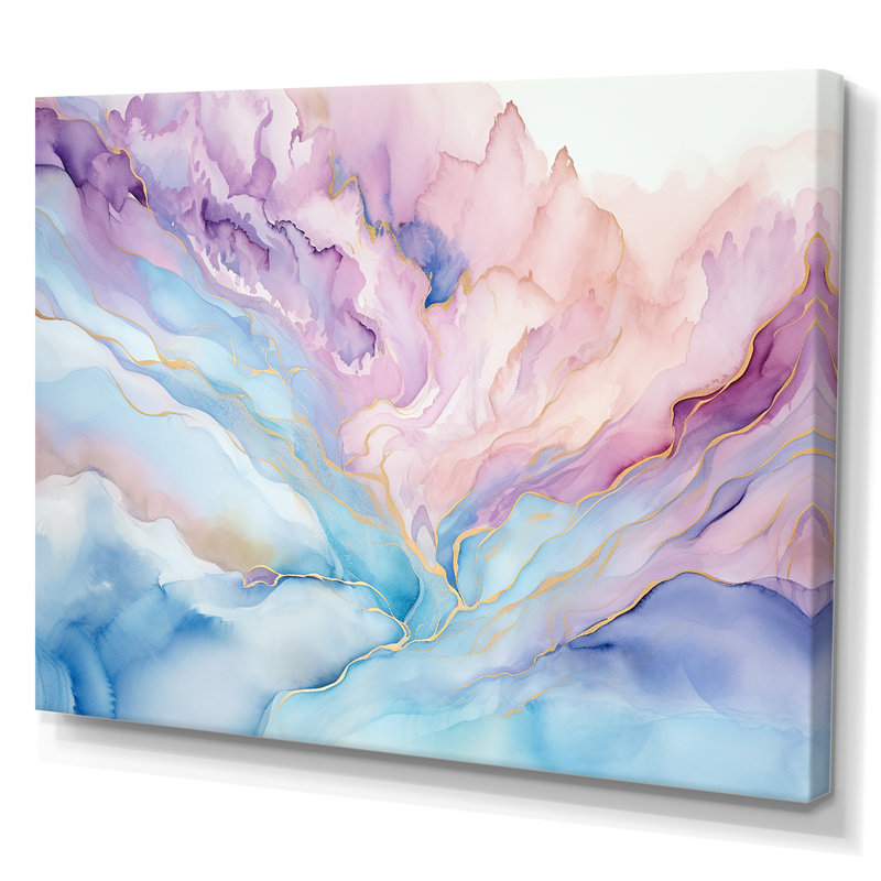 Rose et bleu, lever de soleil sur glacier - formes abstraites, art mural, H 30 po x l 40 po x P 1,5 po, Toile tendue