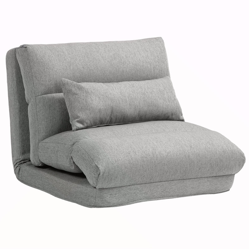 Chaise pliante, canapé-lit convertible, canapé-lit avec dossier réglable à 6 positions et coussin pour lire, jouer, méditer, gris