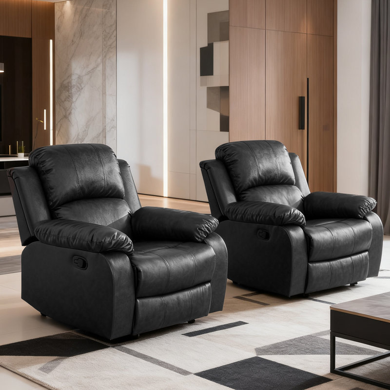 Fauteuil de chasse manuel moderne en cuir végétalien de 35 po de largeur avec accoudoirs et dossier confortables (ensemble de 2)
