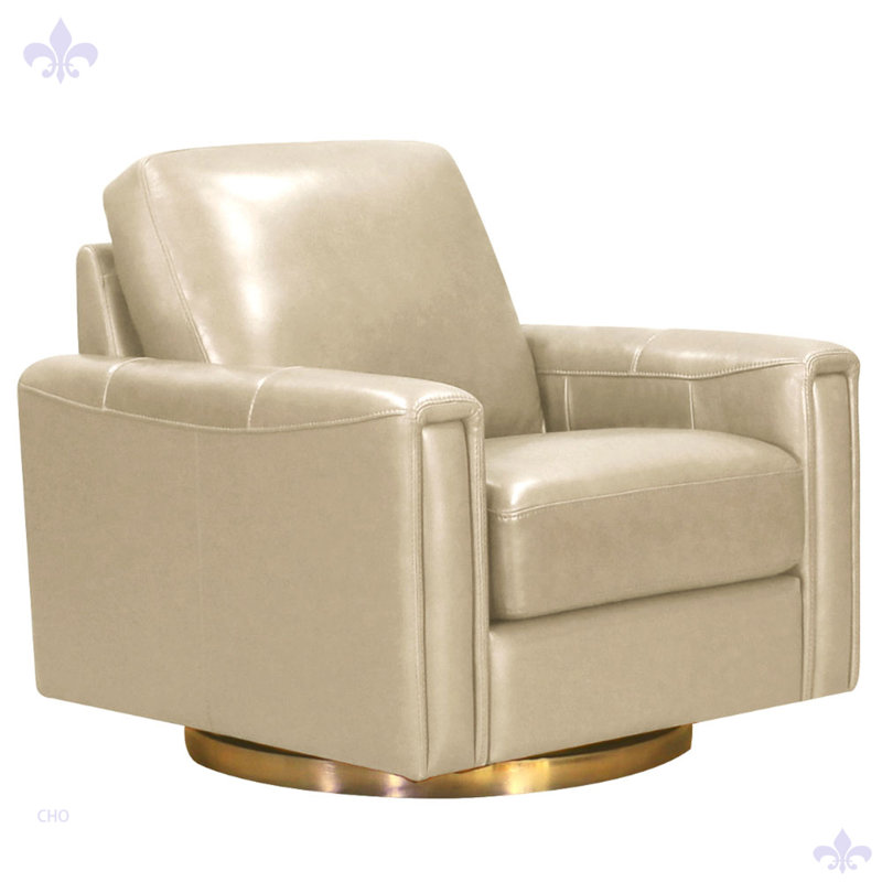 Chaise pivotante pour salon Russchelle, Cuir véritable ivoire