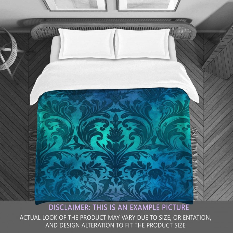 Polyester Comforter, Twin Comforter, Blue/Green Damask