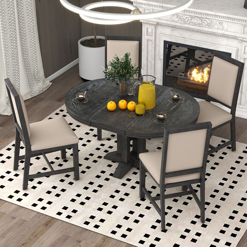 Ensemble de salle à manger 5 pièces avec table ronde extensible et 4 chaises rembourrées pour la cuisine et la salle à manger