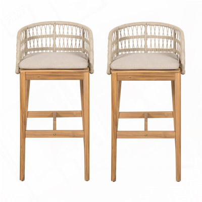 Outdoor Wood and Rope Barstool by Rosecliff Heights