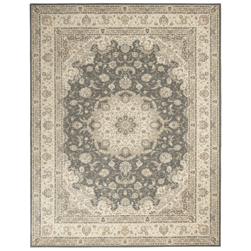 Tapis gris traditionnel Jessika, Rectangle 7 pi 6 po x 9 pi 6 po