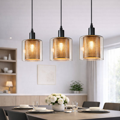 Pendant Light 3 -light  E14 Glass Black gold Allias