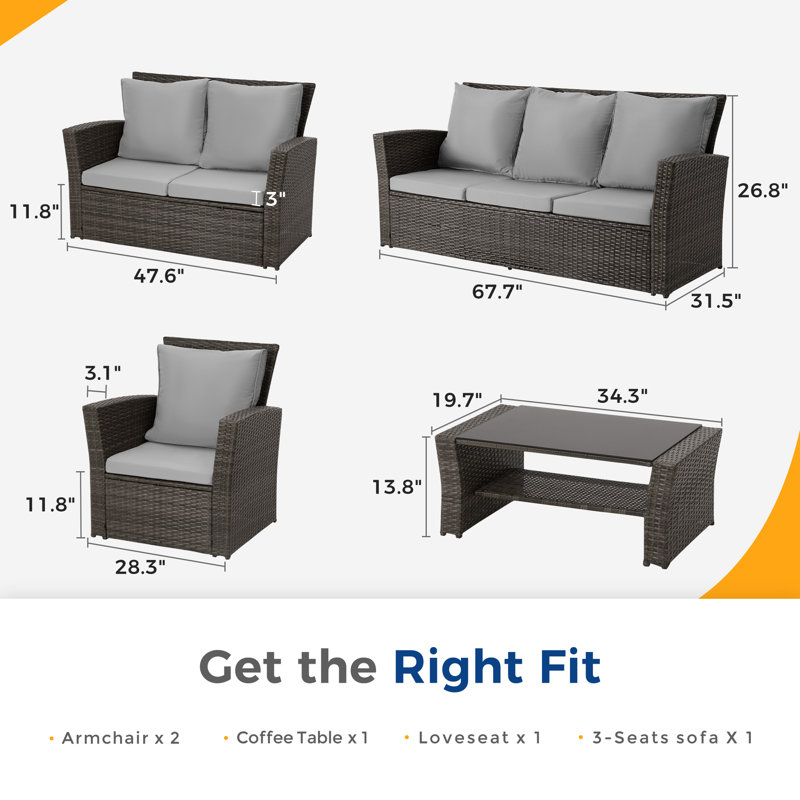 7-Person Wicker Patio Furniture Set With Cushions, Gray