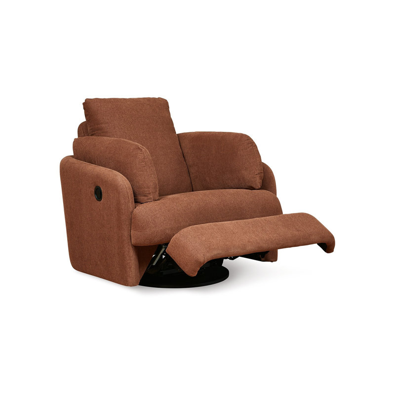 Meso Swivel Manual Glider Recliner Chair, Ivory Nuvella Polyester, Spice Orange