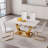 5-Piece Modern Glam Faux Marble Finish Dining Set with Faux Leather Cantilever Chairs-1825076045-1854931619