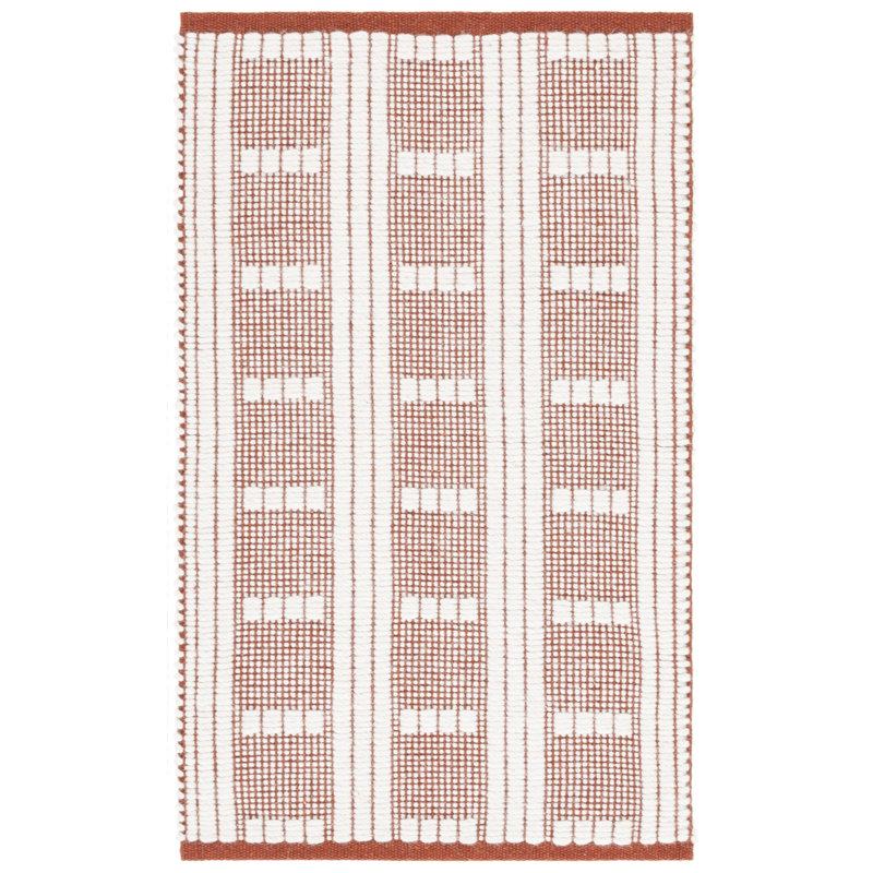 Vermont 951 Flatweave Wool/Cotton Geometric Rug in Rust/Ivory, Rectangle 3' x 5'