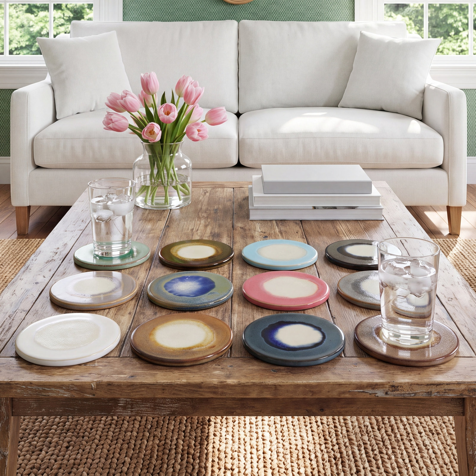Stoneware Reactive Glaze Coaster Set