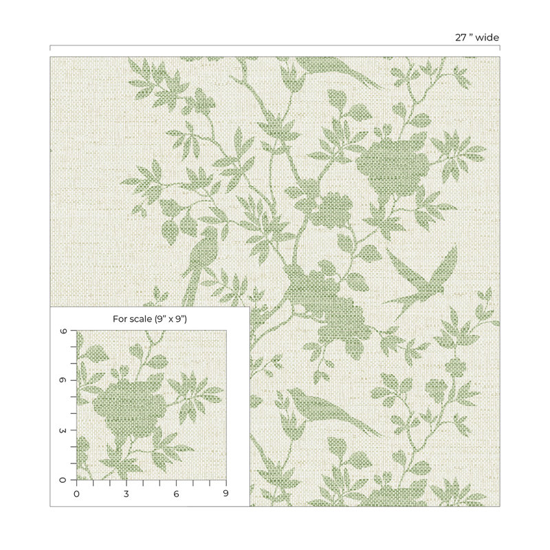 Floral Grass Cloth Wallpaper Roll, Jade