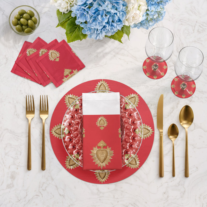 Ex vote Vegan Leather Round Pebble Placemat, Crimson