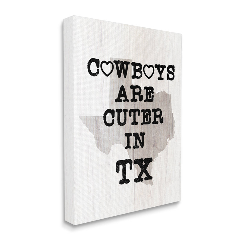 «Cowboys Cuter in Texas Text Rustic Grain Pattern» par Lil 'Rue - Art textuel, Toile tendue, H 40 po x l 30 po x P 1,5 po