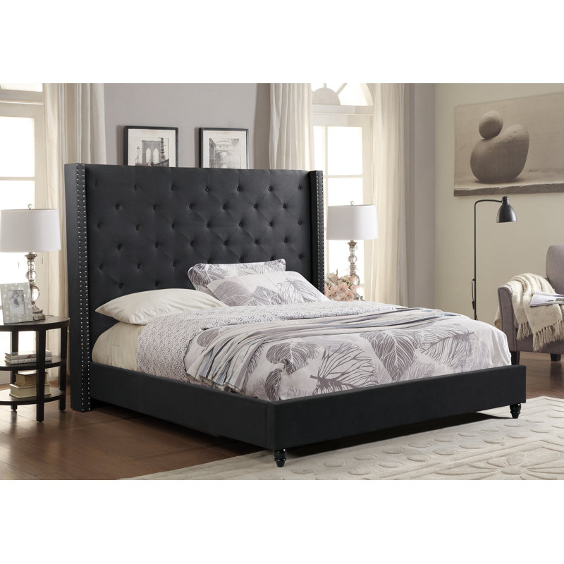 Upholstered Wingback Bed, King, Black