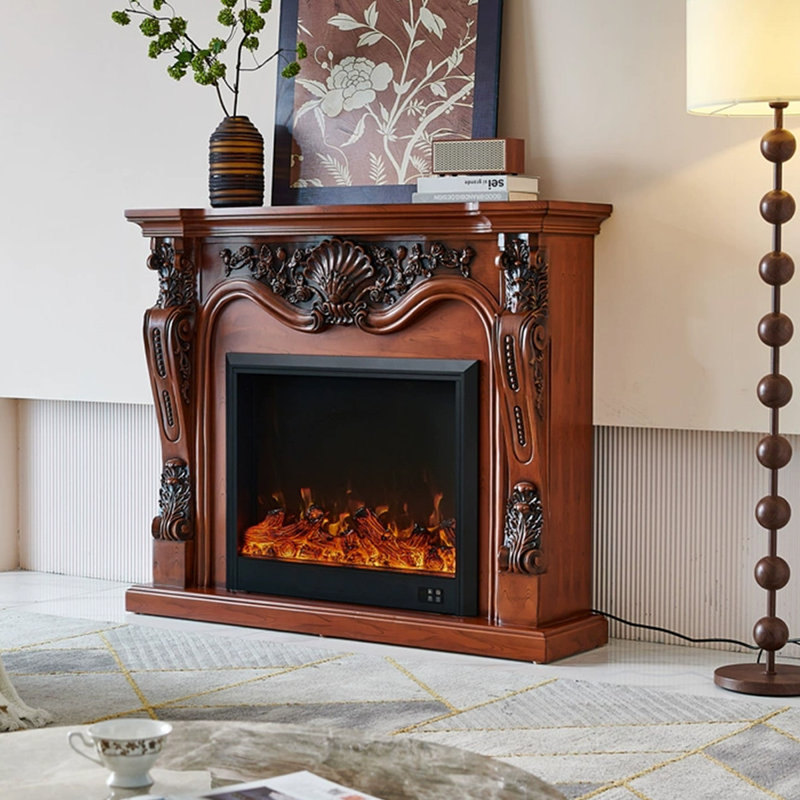 Brown Manufactured Wood Electric Fireplace, Brown