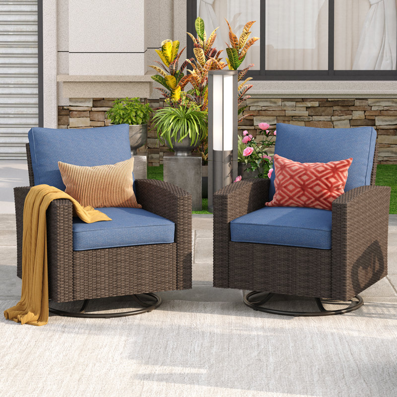 Swivel Patio Club Chair with Cushions (Set of 2), Navy