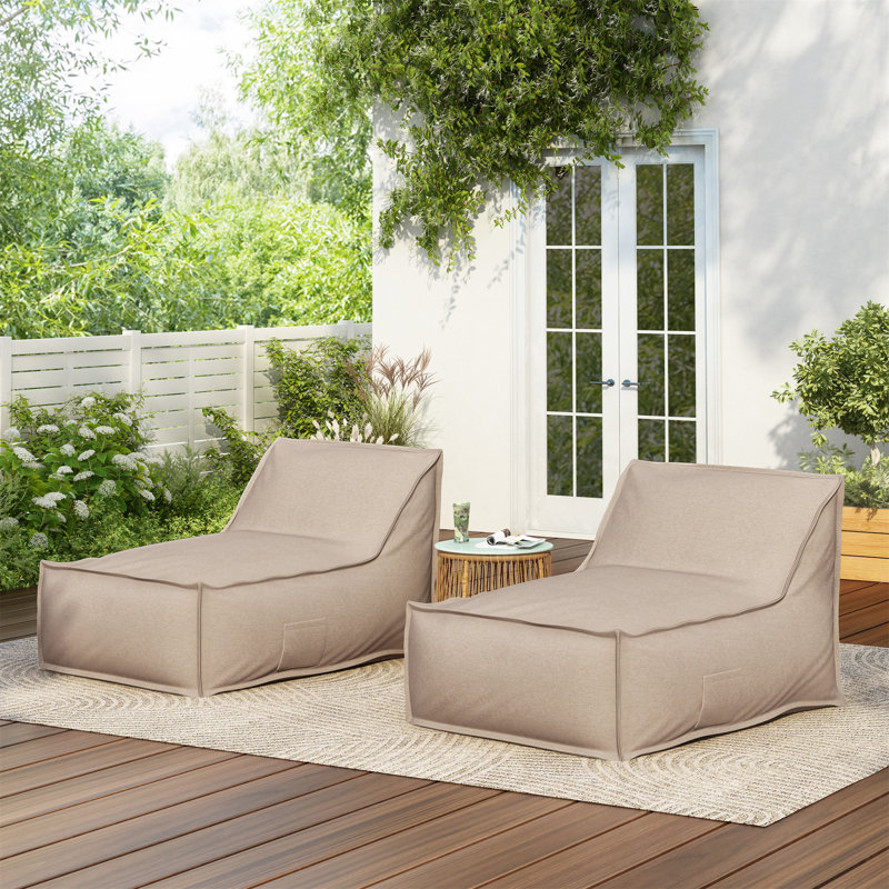 Fauteuil à billes d'extérieur, ensemble de 2, Tissu beige, 31" H x 48" W x 35" D