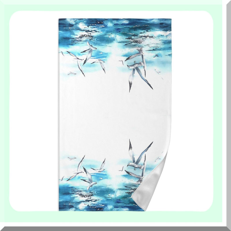 Seaside Breeze Microfiber Towel - Soft, Highly Absorbent, Decorative Dishcloth for Kitchen, Bathroom, Beach, Hotel, Gym, Spa, Yoga - 16 x 28 in
